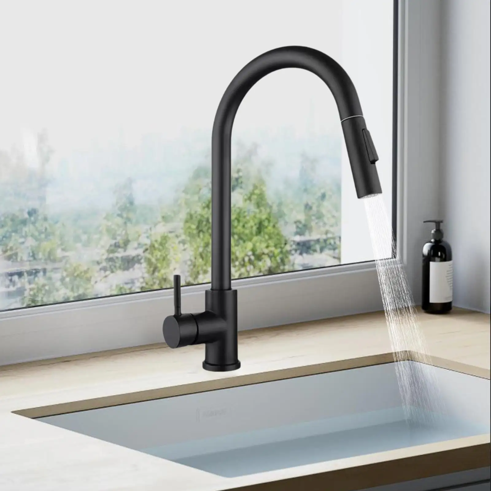 Pull Out Kitchen Sink Faucet Waterfall Kitchen Mixer Faucet for Hotel Bar RV