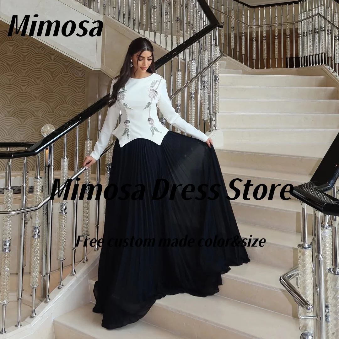 

Mimosa Вечерние платья из 2 предметов с бисером и длинными рукавами, платье для выпускного вечера, шифоновое платье с рюшами на заказ, вечерние платья контрастного цвета по индивидуальному заказу