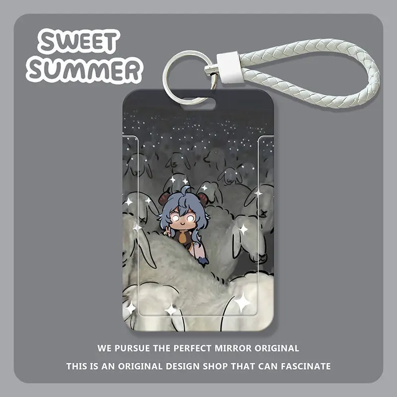 Anime Game  Cos Xiao Venti Zhongli Ganyu Hutao Etc. Cute Q Version of Access Control Card Holder Keychain Gift