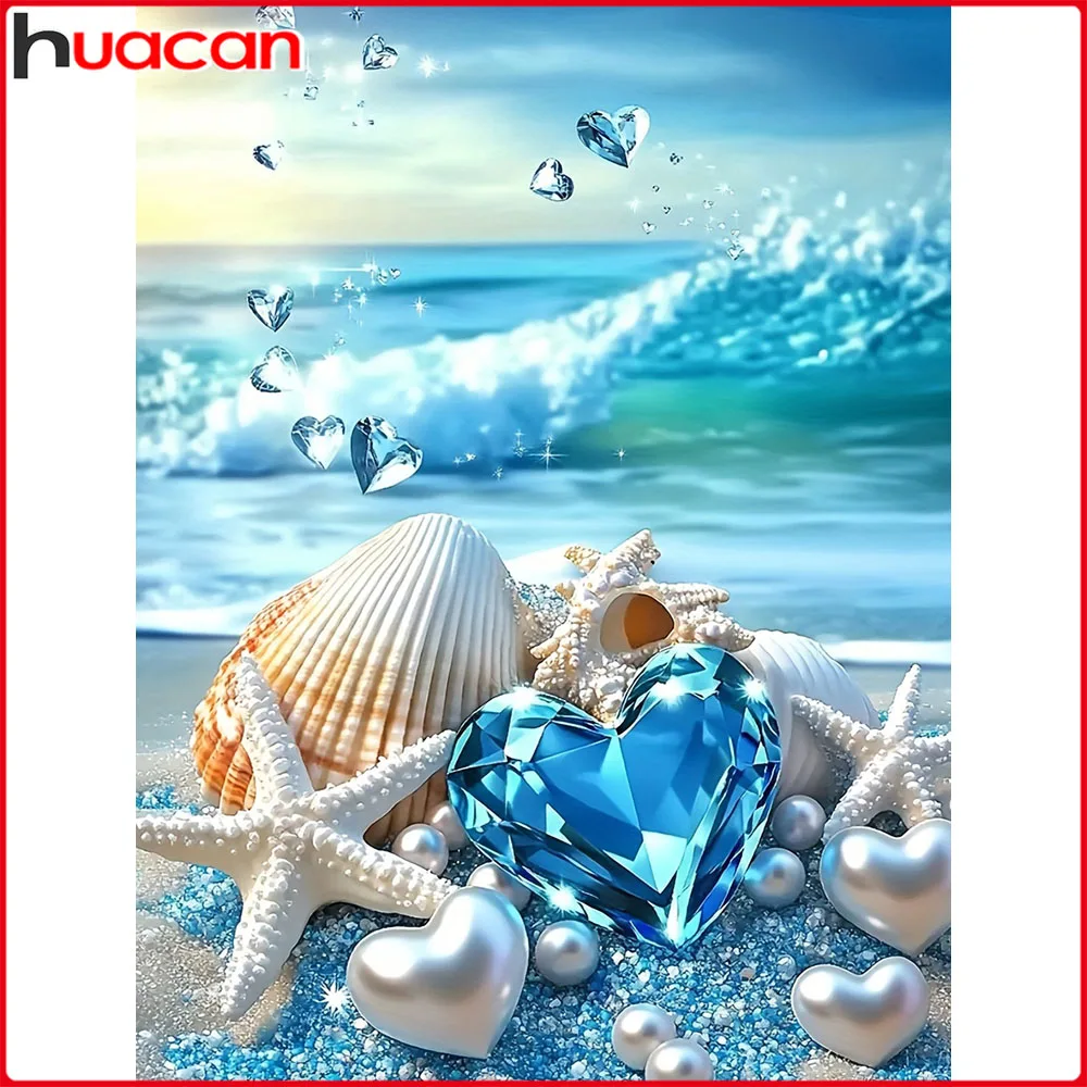 Huacan Neuheiten Diamantmalerei Muscheln am Meer Herz Diamantmosaik Landschaft Komplettset Bastelset