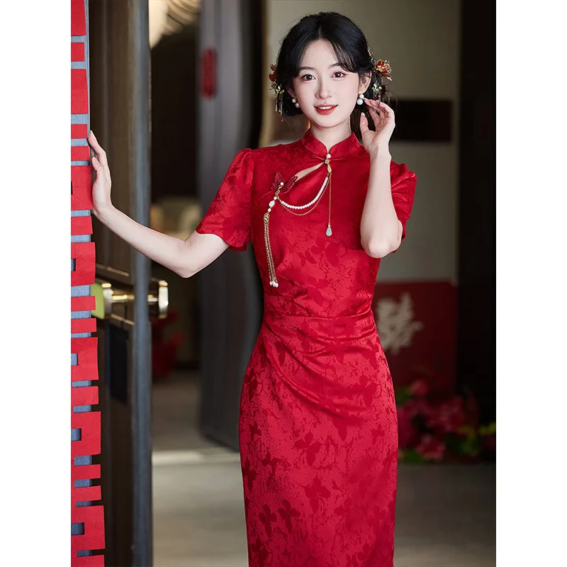 

Yourqipao красное новое китайское свадебное платье Cheongsam 2025, женское вечернее платье для помолвки