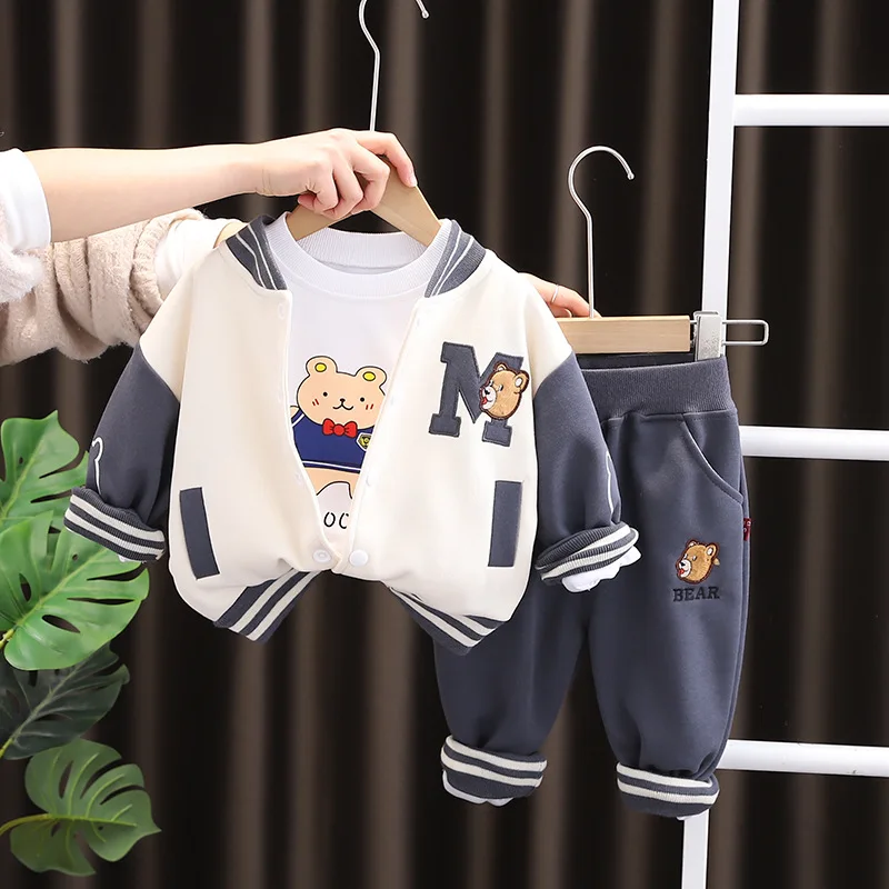 Spring Autumn Baby Boy Clothes 9 to 12 Months Cartoon Long Sleeve Cardigan Jackets + T-shirts + Pants 3PCS Kids Boys Outfit Set