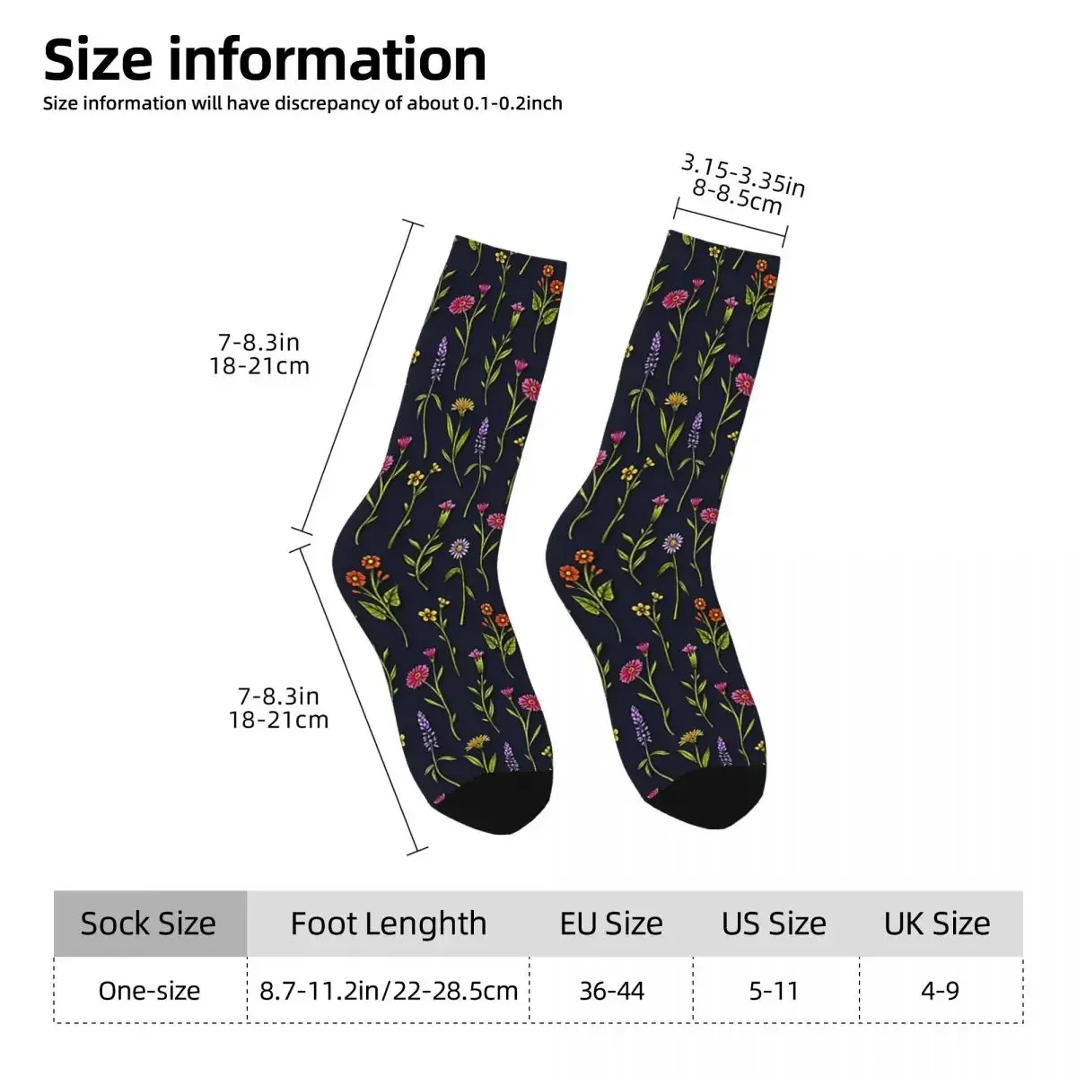 Dainty Wildflowers - Colorful Flower Pattern Socks Sweat Absorbing Stockings All Season Long Socks for Unisex Christmas Gifts