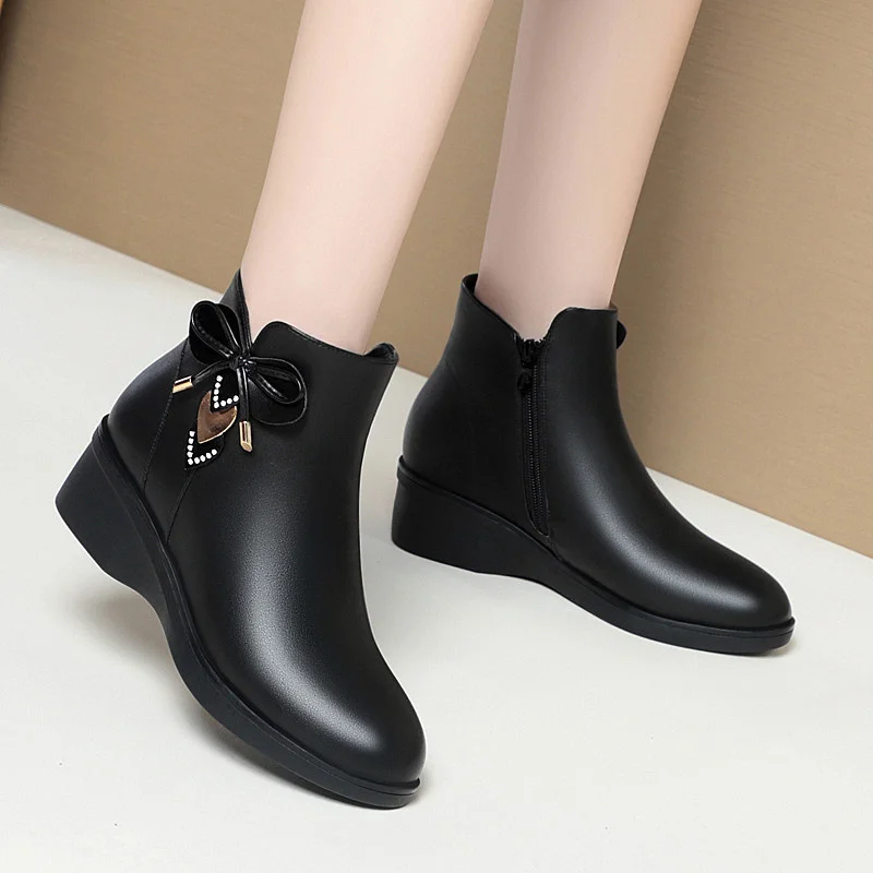 Women's Boots 2025 Winter Cotton Shoes  Bow-knot Ankle Boots for Women Zipper Fashion Boots Platform Mother Boots image 4