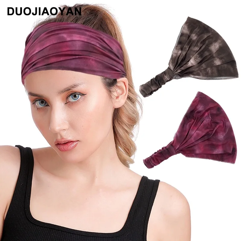 New Milk Silk Extra Wide Edge Elastic Tie-Dye Women'S Sports Yoga Headband Hair Accessories