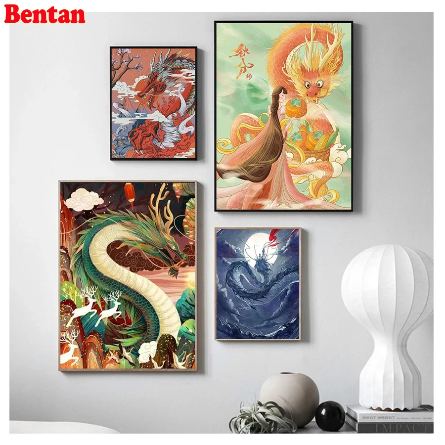 Diamond Painting Oriental Mythology Posters Dragon Diamond Art 5D Rhinestone DIY Cross Stitch Embroidery Kit Amazing Artwork