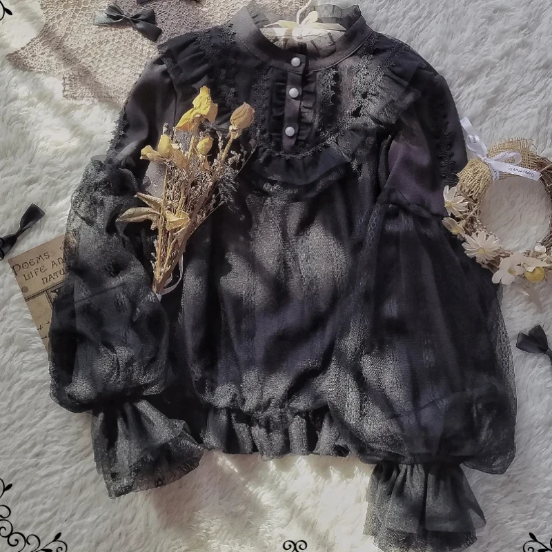 

peter pan collar white/black victorian shirt Sweet lolita top kawaii girl 2026 loose gothic lolita shirt loli cos lolita dsds2