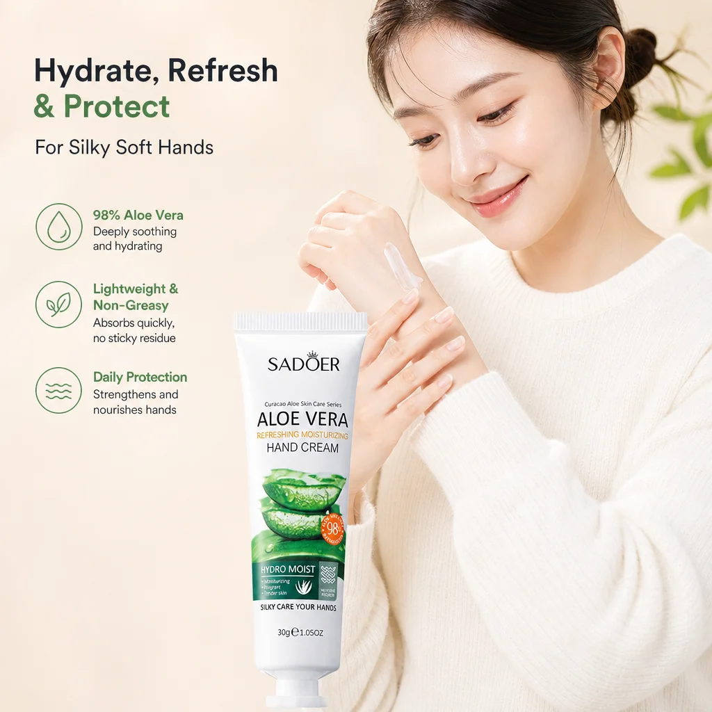 Aloe Vera Refreshing Moisturizing Hand Cream 98% Aloe Vera Lightweight Non‑Greasy for Silky Soft Smooth Hand Skin Care Cream