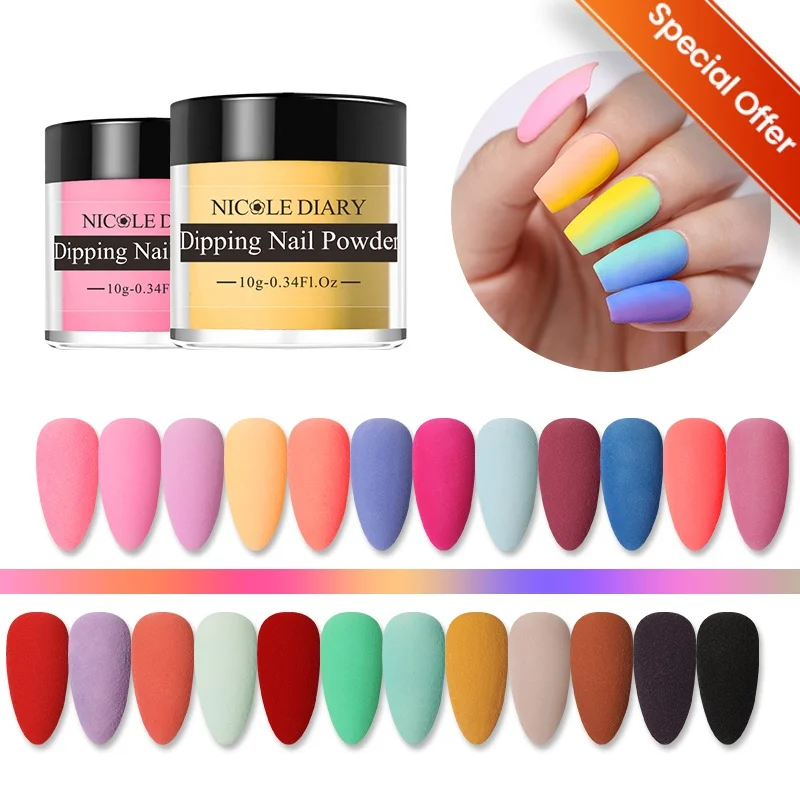 Nicole diário 10ml sistema de imersão em pó glitter camaleão brilhante decorações de arte de unhas para design de pontas de unhas