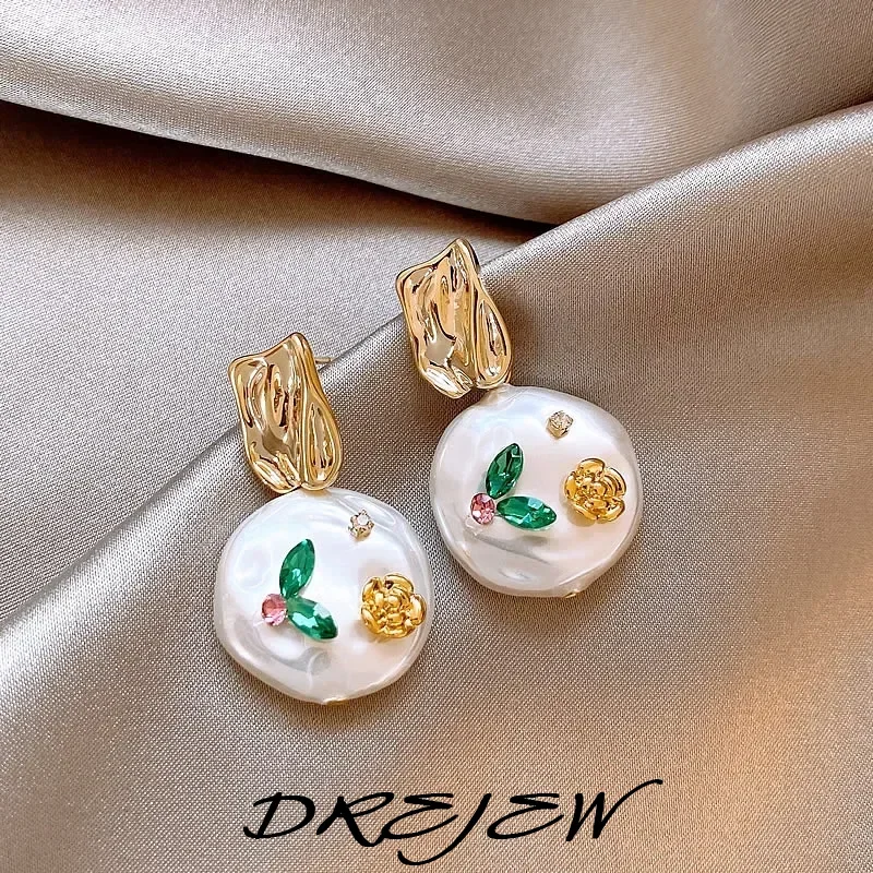 DREJEW Monet Garden Imitates Baroque Pearl Earring Unusual Temperament Jewelry for Women and Girls Light Luxury Accessories