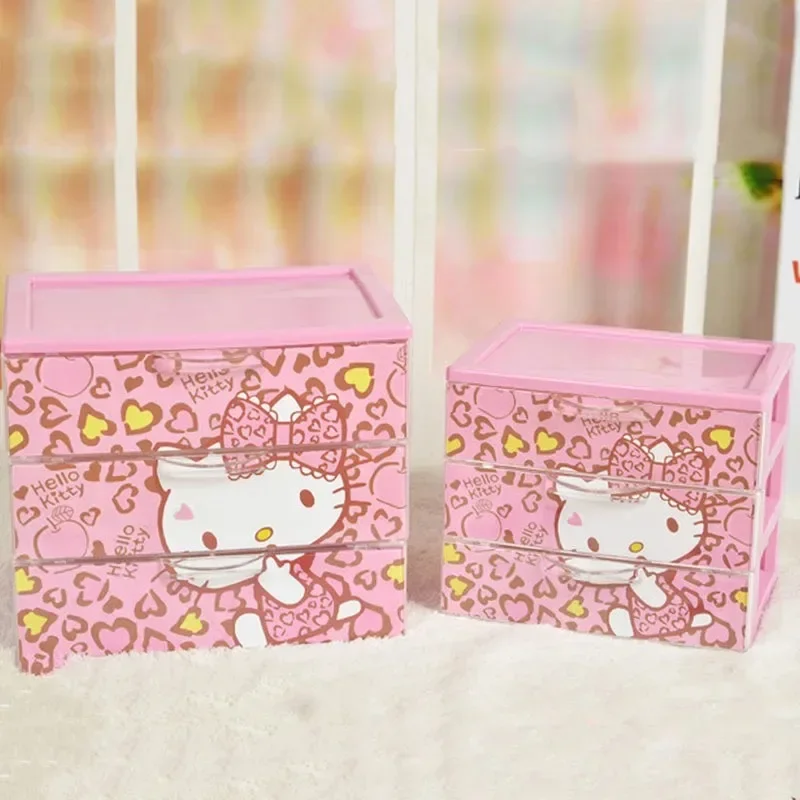 Sanrio Kawaii Hello Kitty Three-layer Storage Box My Melody Cinnamoroll Anime Cartoon Drawer-type Desktop Cosmetics Jewelry Box