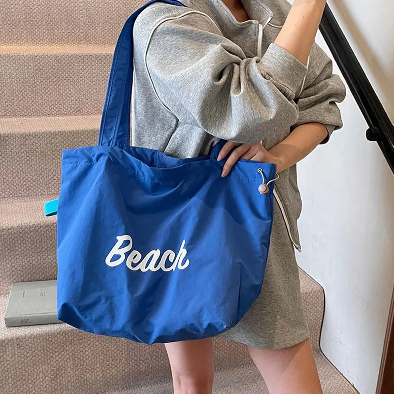 Korean Style Letter Printing Casual Tote Bag Large Capacity Light Weight Shoulder Shopping Bag Laze Style Versatile Travel Bag