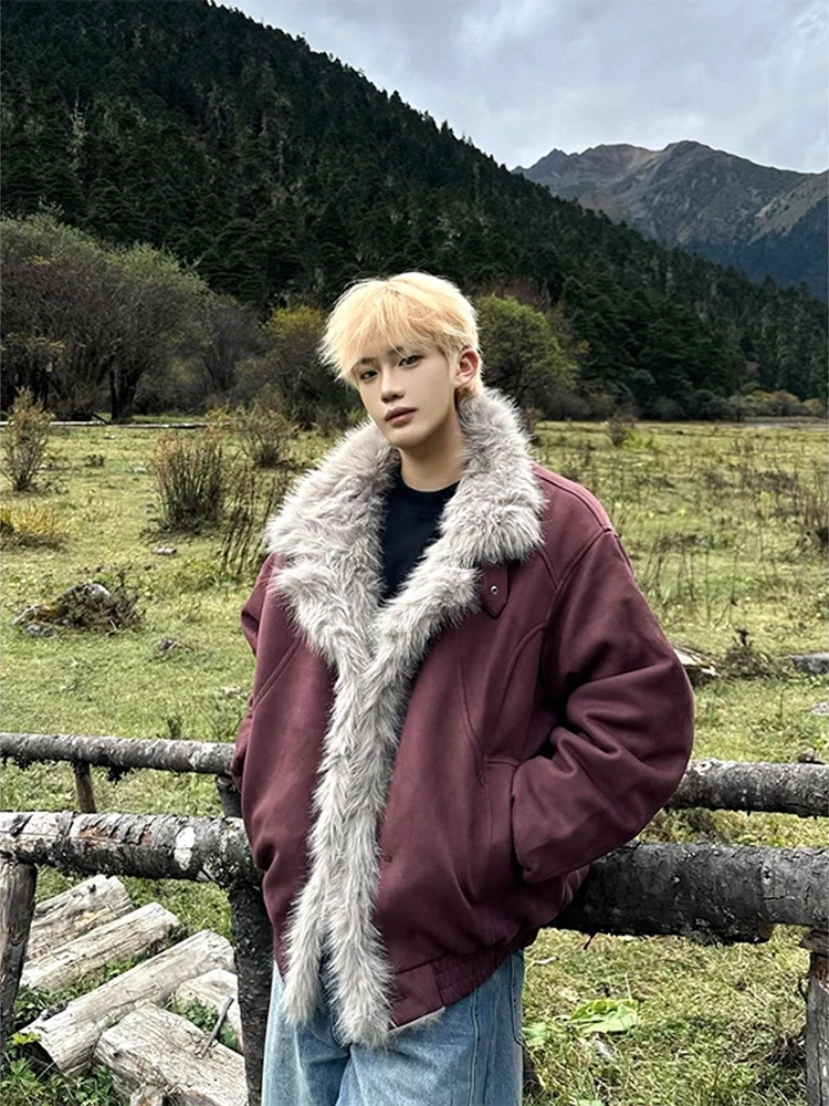 

Thiened зимняя хлопковая куртка мужская с меховым воротником теплая внутренняя часть кожи и меха интегрированная молодежная модная куртка-стойка