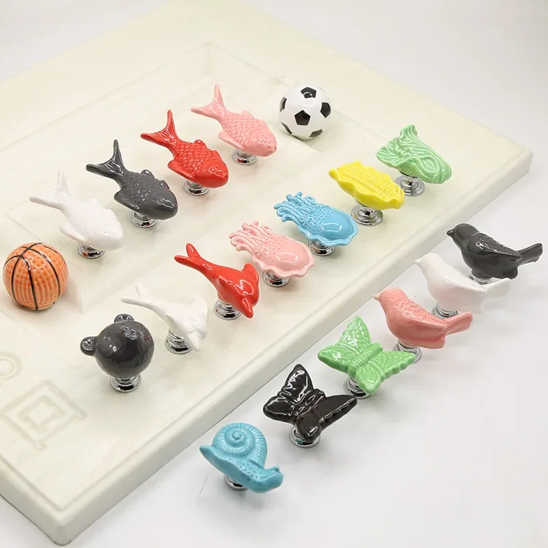 Perforation-free Children\'s Closet Door Cartoon Handle Butterfly Ceramic Handle Single-hole American Drawer Cabinet Handle