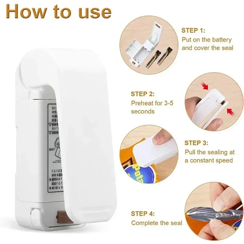 1 Unidade Máquina Seladora Portátil de Sacos Plásticos para Alimentos, Selador de Lanches, Utensílio de Cozinha, Mini Selador Térmico para Embalagens de Sacos