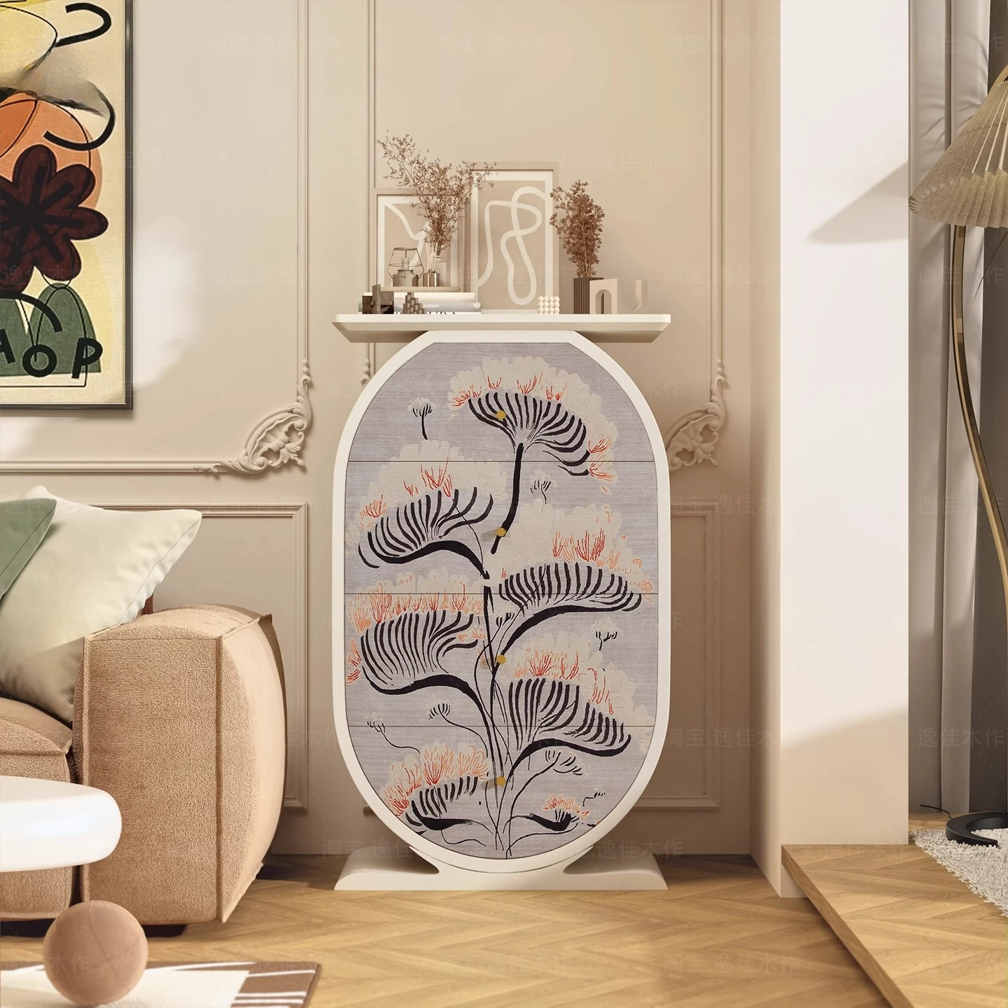 

Простой цветочный настенный буфет для гостиной, встроенный шкаф для хранения с четырьмя ящиками