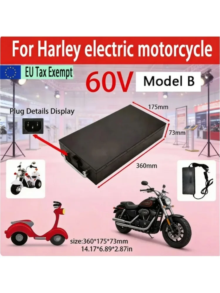 Für Harley Batterie Citycoco für Elektrobatterie 60V 20Ah-40Ah für 250W~1500W Harley Motorrad Wasserdichte Lithium-Batterie + 67,2V Ladegerät