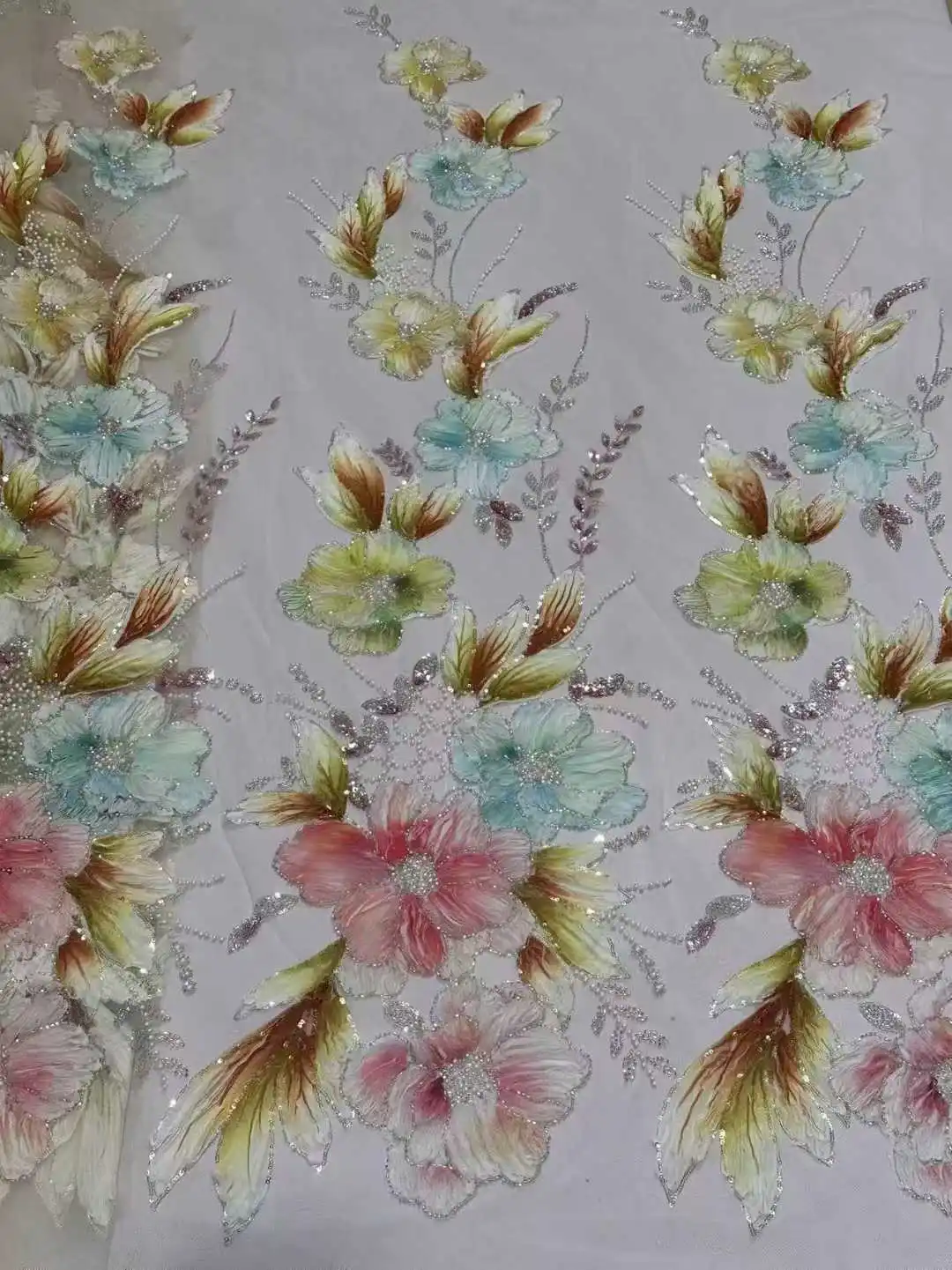 African 3D Lace Fabric Premium French Sequin Embellished Tulle Lace Fabric Suitable for Party Dresses and Wedding Gowns 5Y 2162