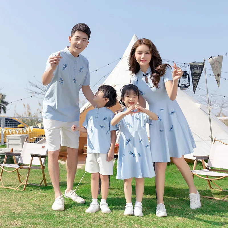 

Summer Family Matching Outfits Mommy and Me Dress Dad Son Cotton T-shirt &Shorts Mother Kids Clothes Holiday Couple Clothing Set