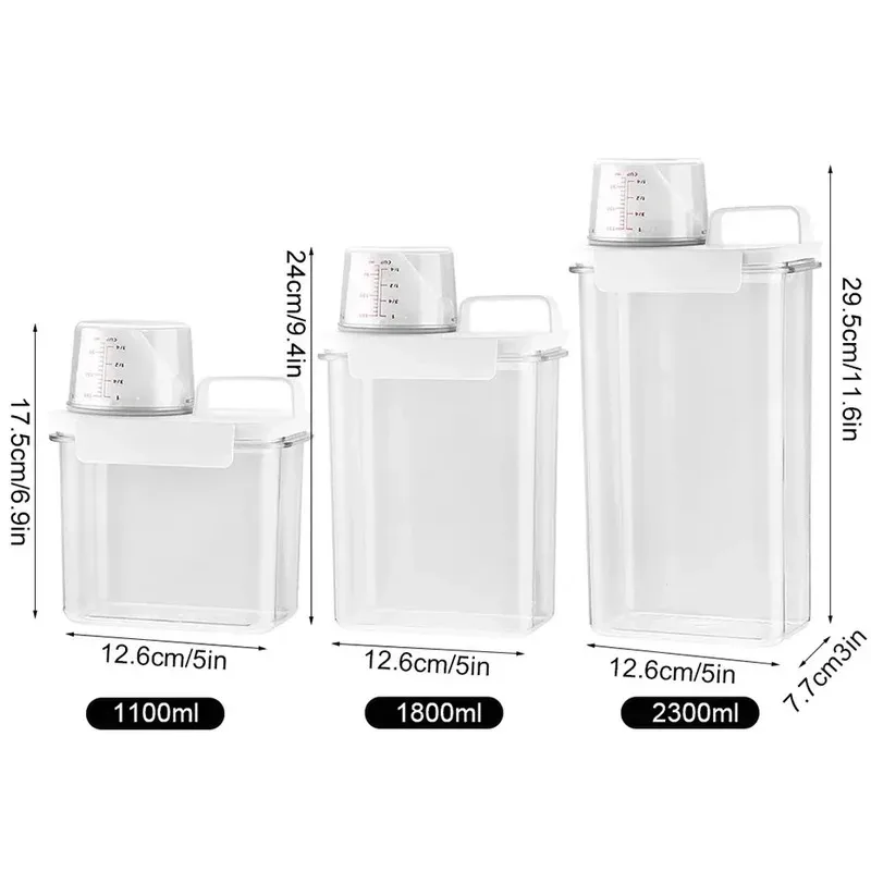 1PCS Refillable Laundry Detergent Dispenser Powder Tank Softener Bleach Storage Container with Scale for Home Cleaning - view 6