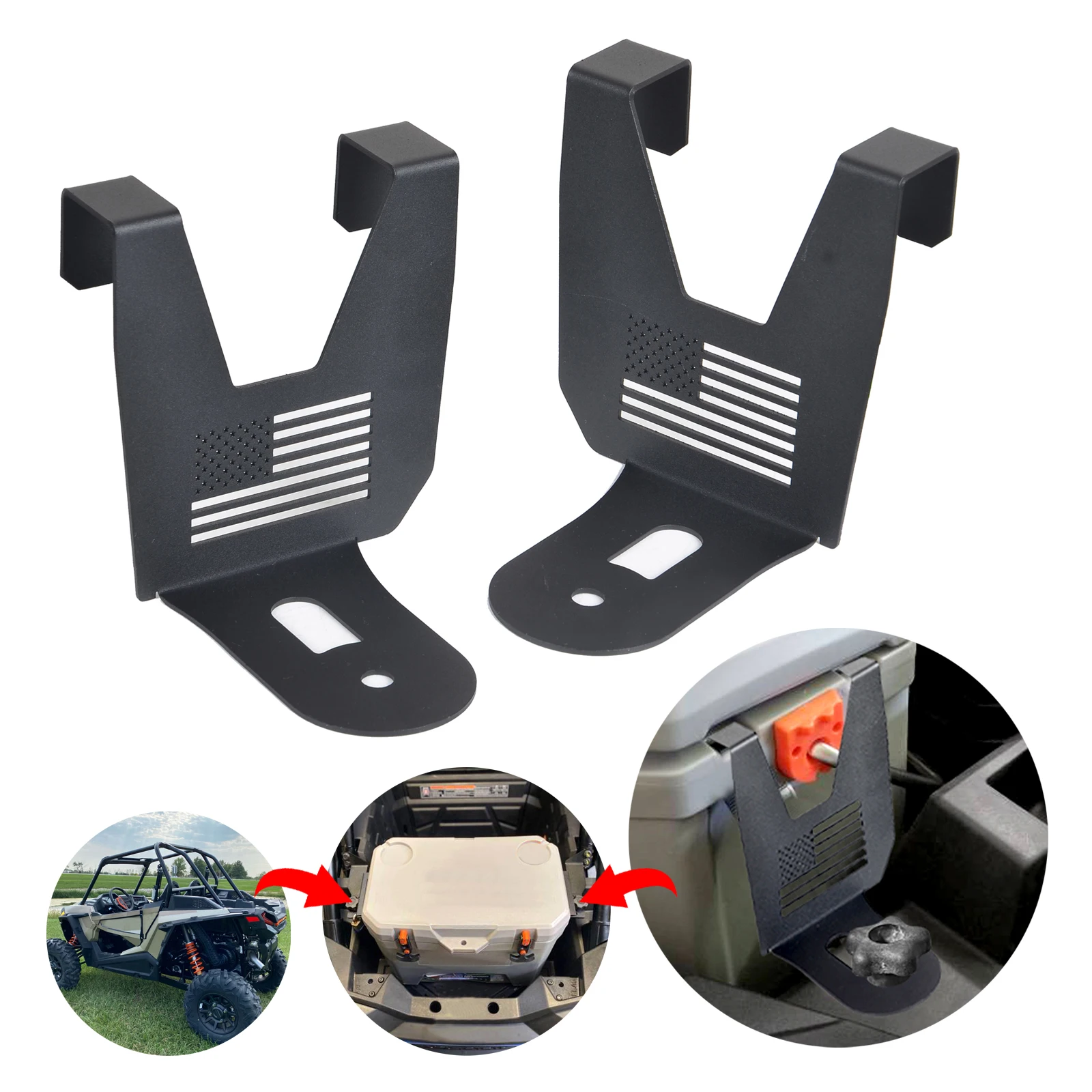 

2 Pcs USA Flag Ozark 26 Quart Cooler Refrigerator Mounting Brackets for Polaris RZR Tubor XP Compatible Polaris RZR/XP/Turbo