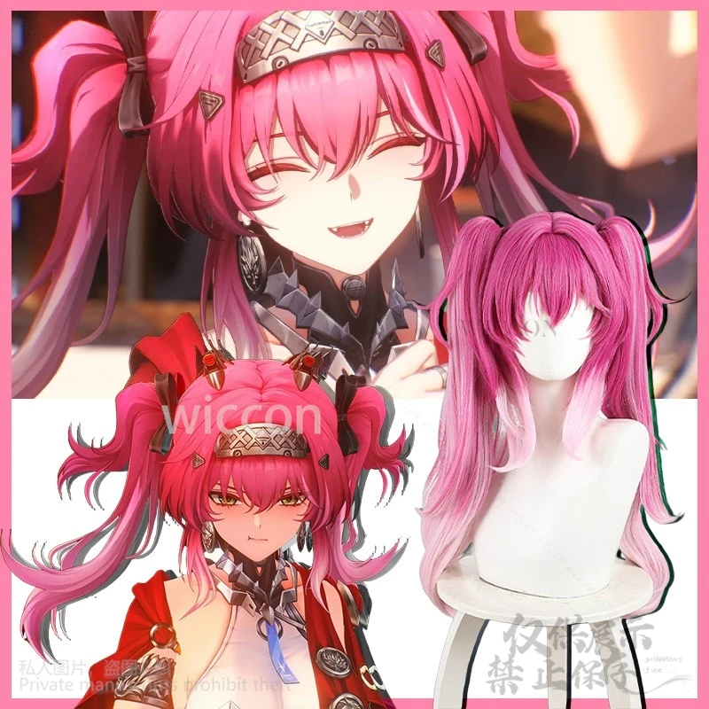 

Anime Game Wuthering Waves Cosplay Lupa Jirai Kei Girls Hot Pink Twin Ponytails Gradient Y2K Hair Halloween Party Cos Customized
