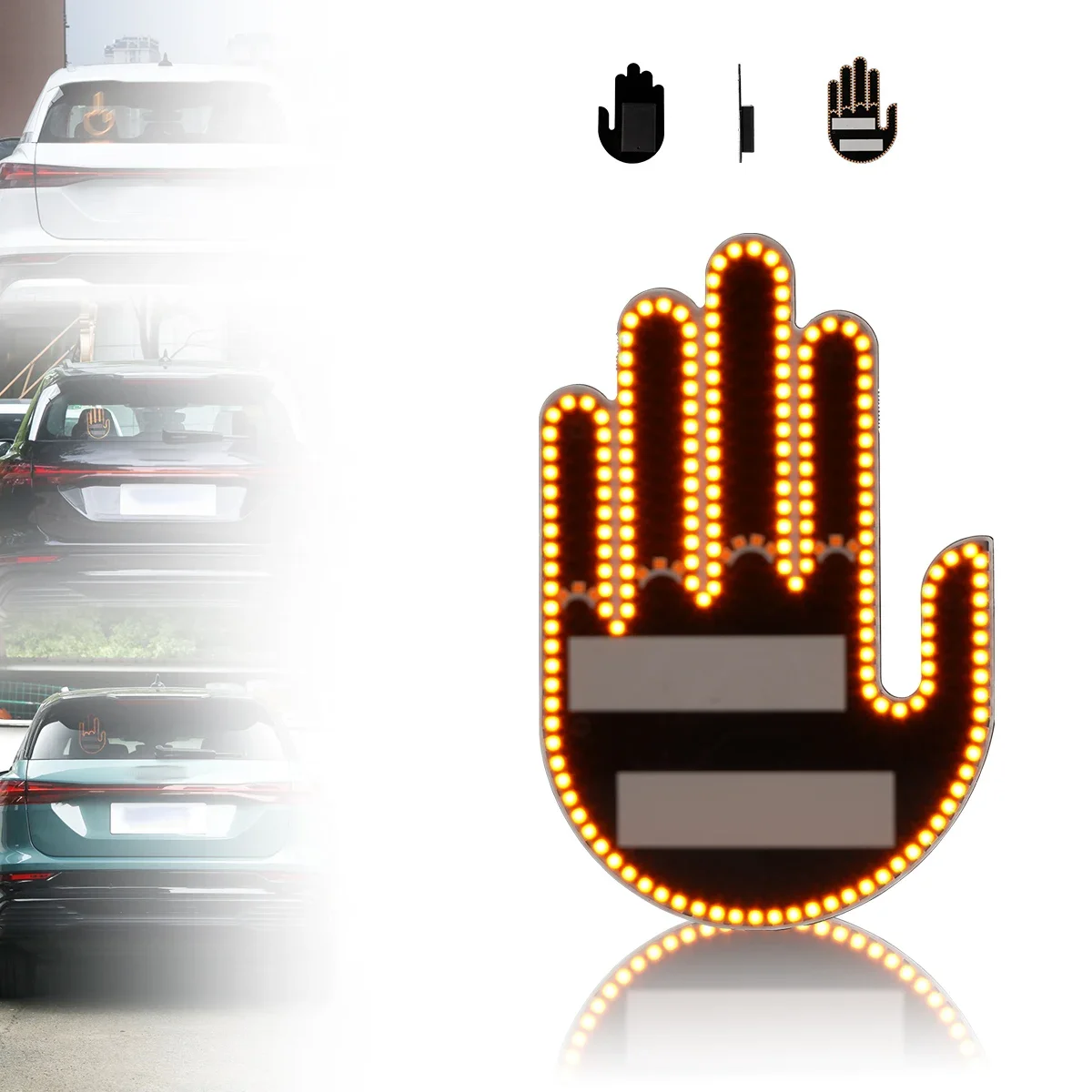 

Funny Car Finger Light with Remote Road Rage Signs Middle Gesture Hand Lamp Sticker Glow Panel For Universal Racing Window