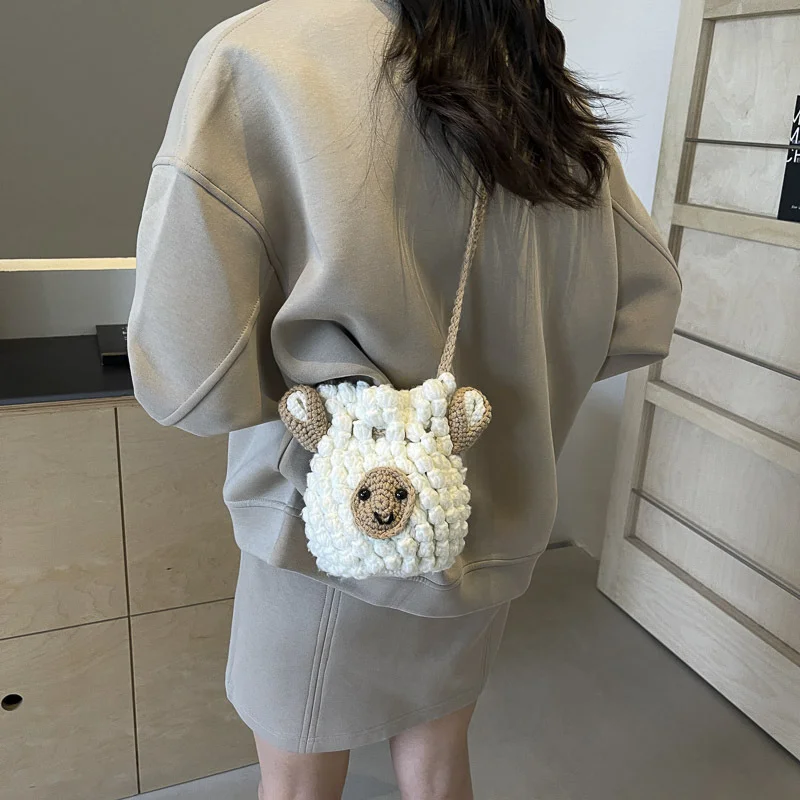 

Cute lamb crochet bag, handmade yarn woven bag, creative cartoon lamb shoulder crossbody bag