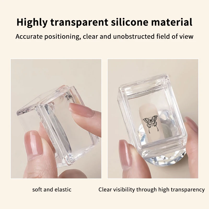 Tampon rectangulaire Transparent pour Nail Art, avec grattoir, outil de transfert de tête en Silicone, gelée claire rapide, estampage français, manucure