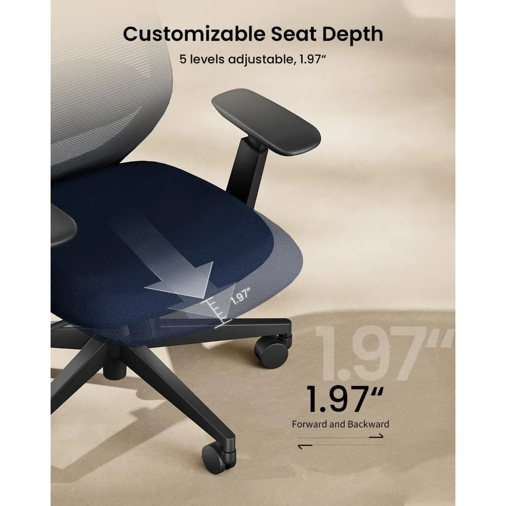 كرسي مكتب مريح ProtoArc - كرسي كمبيوتر شبكي عالي الظهر EC200 مع دعم قطني، ومسند رأس قابل للتعديل ثلاثي الأبعاد ومقعد منزلق