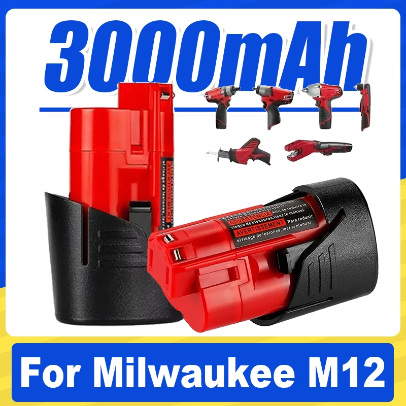 

12V rechargeable battery For Milwaukee M12 tools. Compatible with 48-11-2402, 48-11-2411, and 48-11-2401MIL-12A-LI 12V