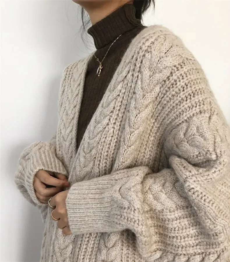 2024 New Mid-length Long-sleeved Sweater Loose Outside Wearing A Knitted Cardigan Coat Thick Women