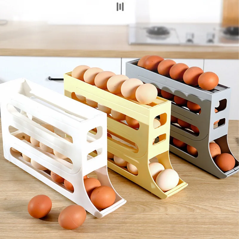 Hot Household Automatic Rolling Egg Storage Box Kitchen Refrigerator Side Door Egg Preservation Rack 30 Egg Boxes