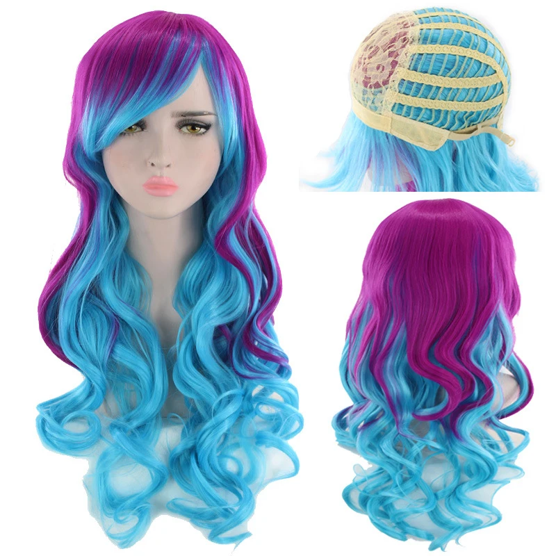 Cosplay anime wig pink cute loli double ponytail Halloween colorful long curly hair