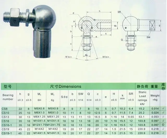 2 peças cs m5 m6 m8 m10 m12 m14 m16 rosca direita em forma de l rolamento de extremidade da haste conector de junta esférica de mola a gás