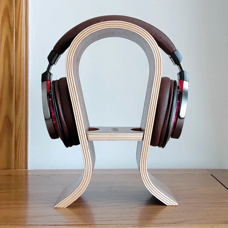 Headset Stand for Office Desk Gaming Headphone Display Holder Hanger Wooden Walnut with Cellphone Holder, 10cm/ 12cm Width