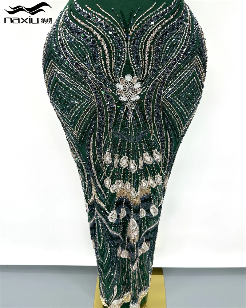 

Madison African French Mesh Beaded Lace Fabric Luxury Nigerian 3D Sequins Lace Fabric for Women's Evening and Party Dresses