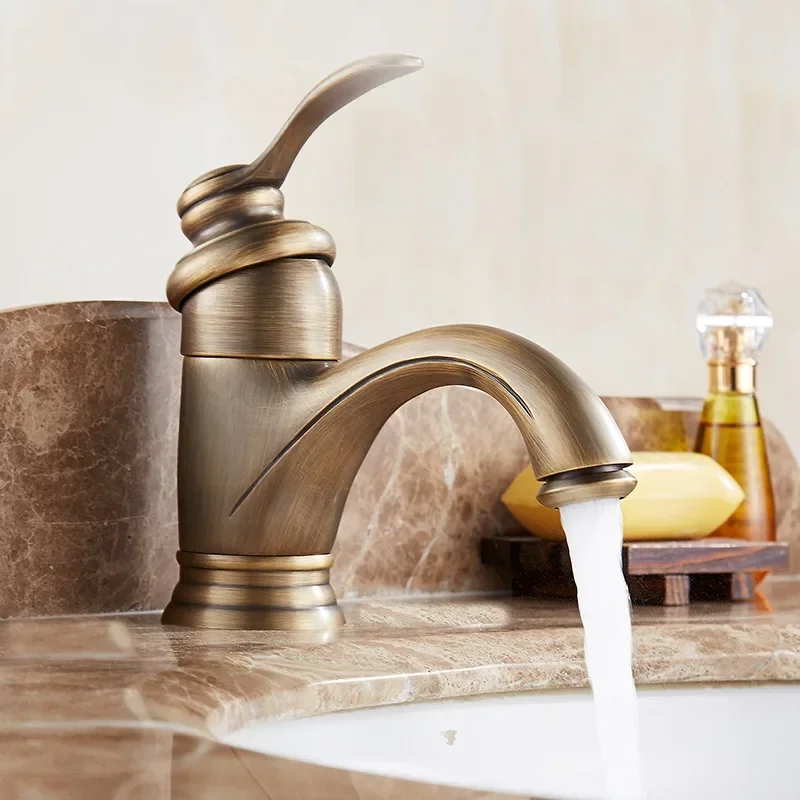 

Прочный европейский винтажный американский антикварный смеситель для горячей и холодной воды из чистой меди, бронзовый, для установки под раковину в ванной комнате