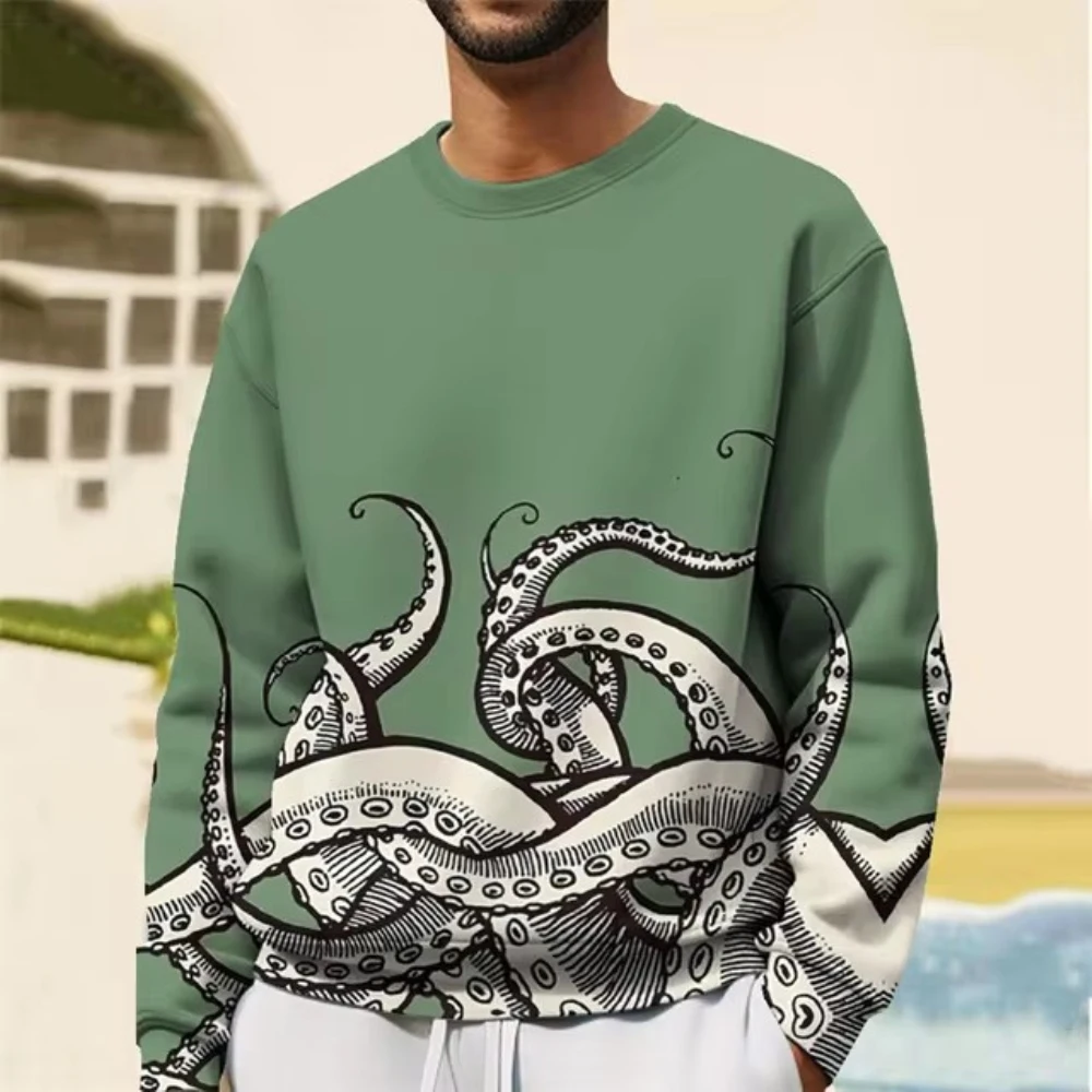 

Tentacle Pattern Hoodie For Men Sea Animal 3D Printed Pullover Autumn Street Long Sleeve Loose Sweatshirt Round Neck Hoodies Top