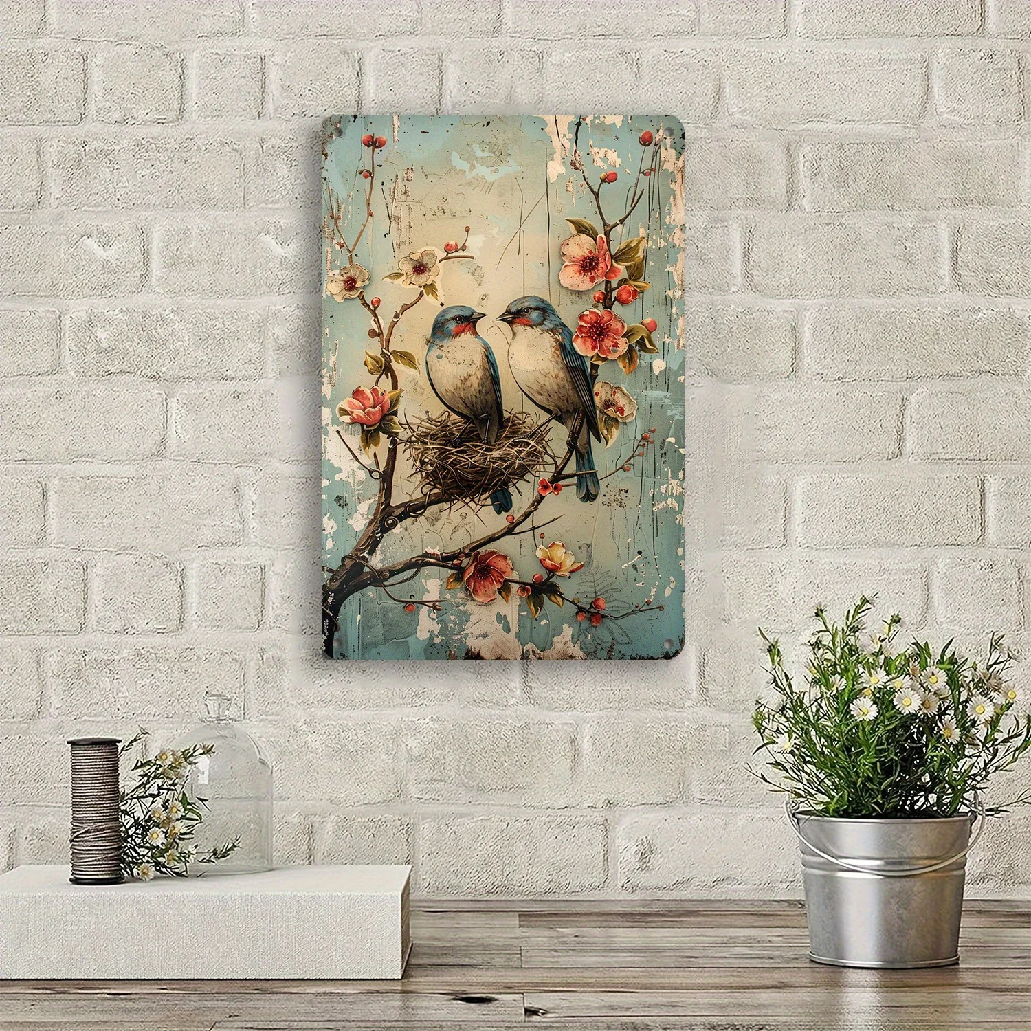 1 piece 8x12 inch/ 20 * 30cm cute watercolor bird metal paing art sign, vintage wall plaque, perfect for universities, bathrooms view 2