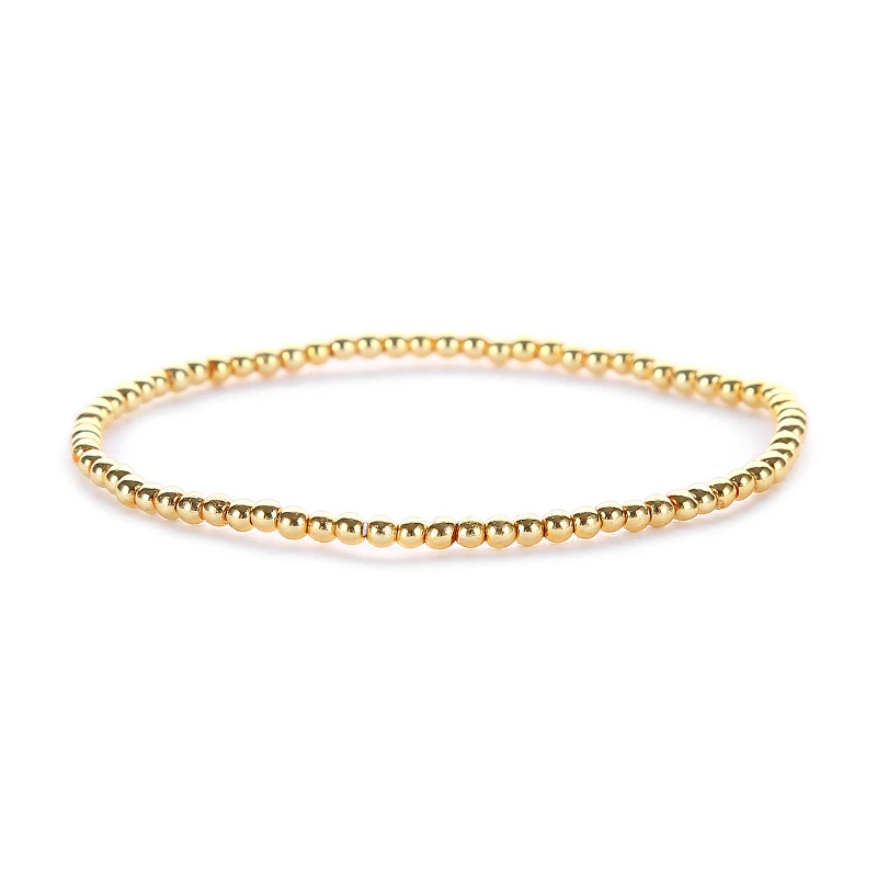 New Fashion Accessories Women' Gifts Simple Smooth Round Beads Black Ore Plated 14k Gold Elastic Hand Beads Multi-layer Bracelet