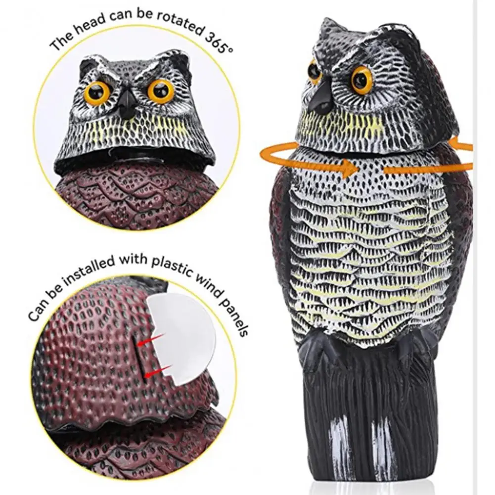 Vogelabweisende Eule mit rotierendem Kopf, natürliche Feind-Vogelabschreckung, Eulenfigur, Garten, Vogelscheuche, Vogelkontroll-Eulenstatue