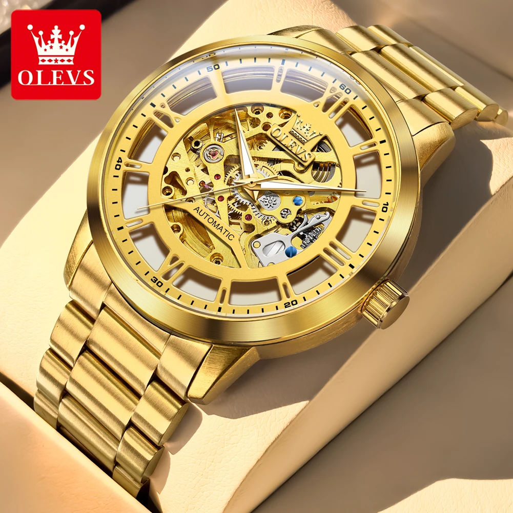 

OLEVS Men's Watches Luxury Personality Top Brand Original Automatic Mechanical Watch for Man Hollow Out Dial Stainless Steel