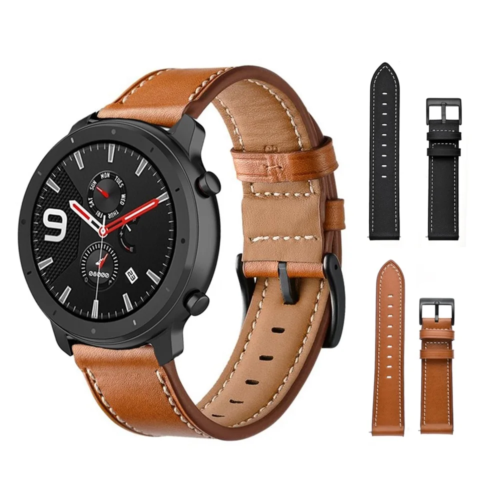 

Кожаный ремешок для часов 22 мм для Xiaomi Amazfit GTR 47 мм Pace Bip 5, сменный ремешок для Huami Amazfit Stratos 2 2S 3 Zepp Z