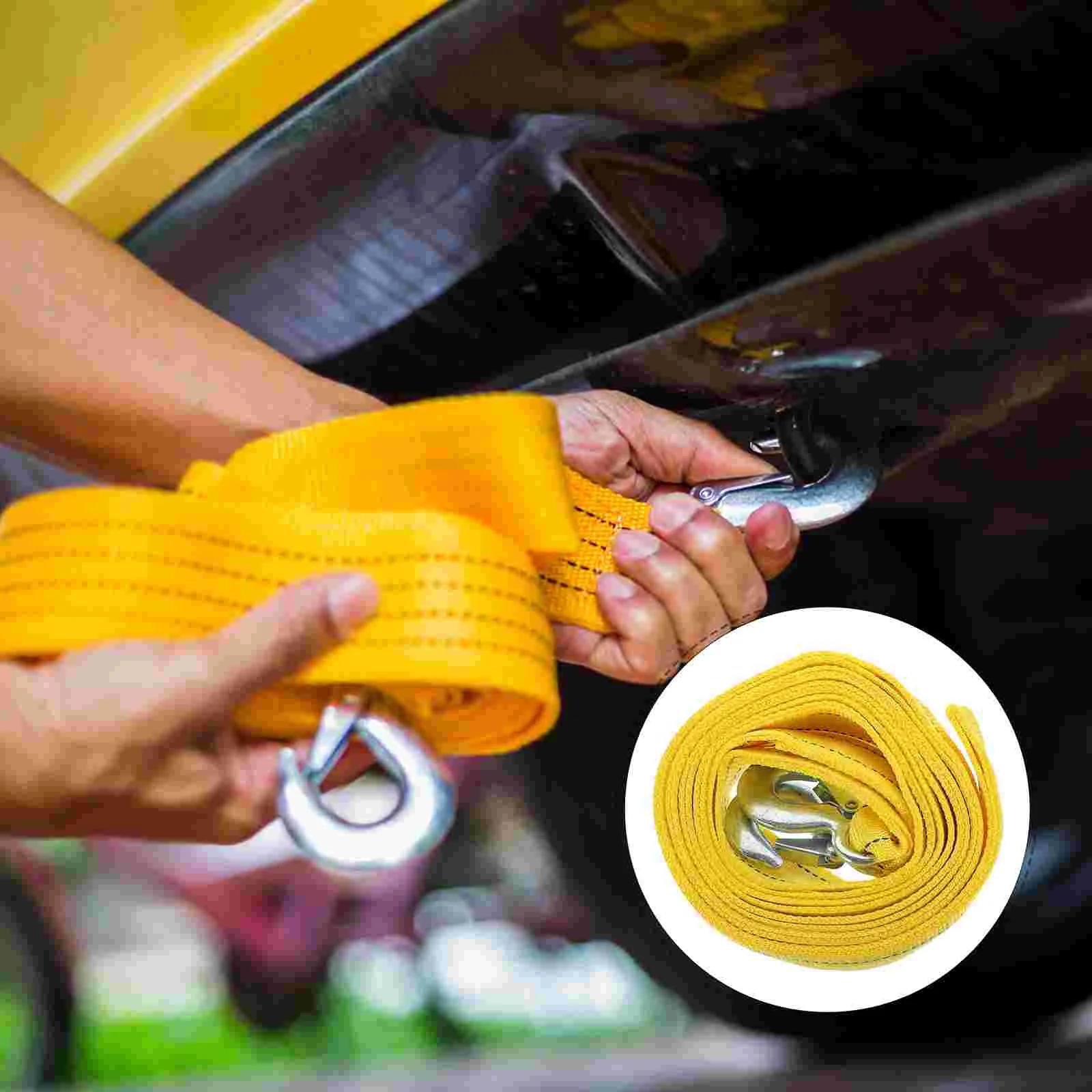 1Pc 4M Ton Car Trailer Rope Practical Durable Outdoor Emergency Kit Nylon Tow Rope Double Thicken Car Trailer(Yellow)