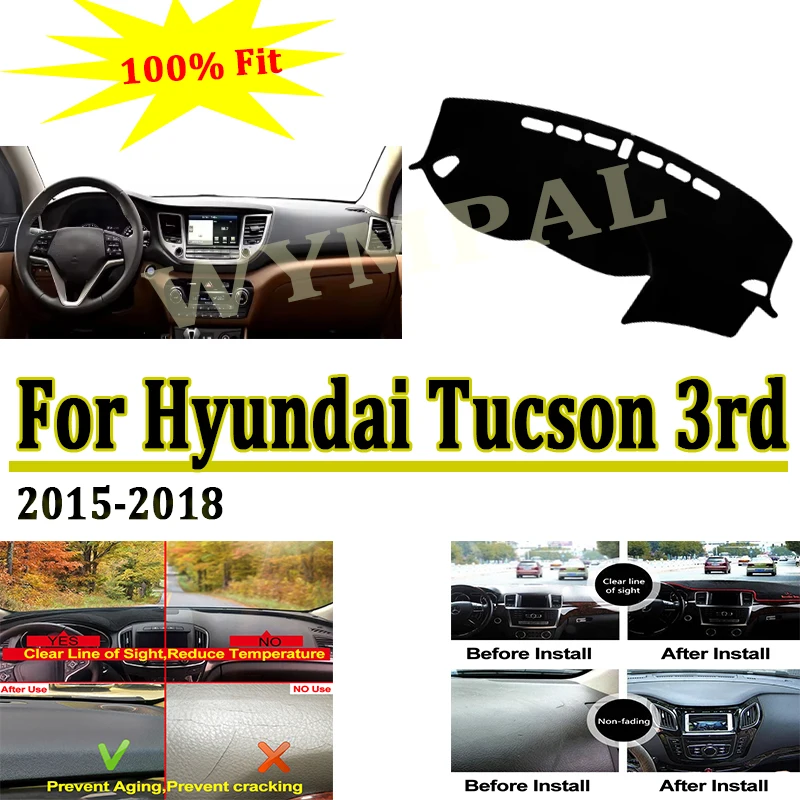 

Чехол на приборную панель автомобиля для Hyundai Tucson 3rd 2016 2017 2018, авто коврик для приборной панели, ковер с защитой от УФ-лучей, противоскользящий, против солнца