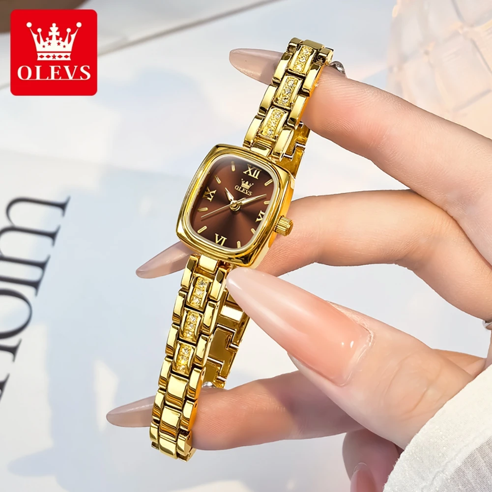 

OLEVS 3695, женские часы, элегантный браслет с бриллиантами, оригинальные роскошные золотые квадратные часы, популярный бренд, легкие женские кварцевые часы