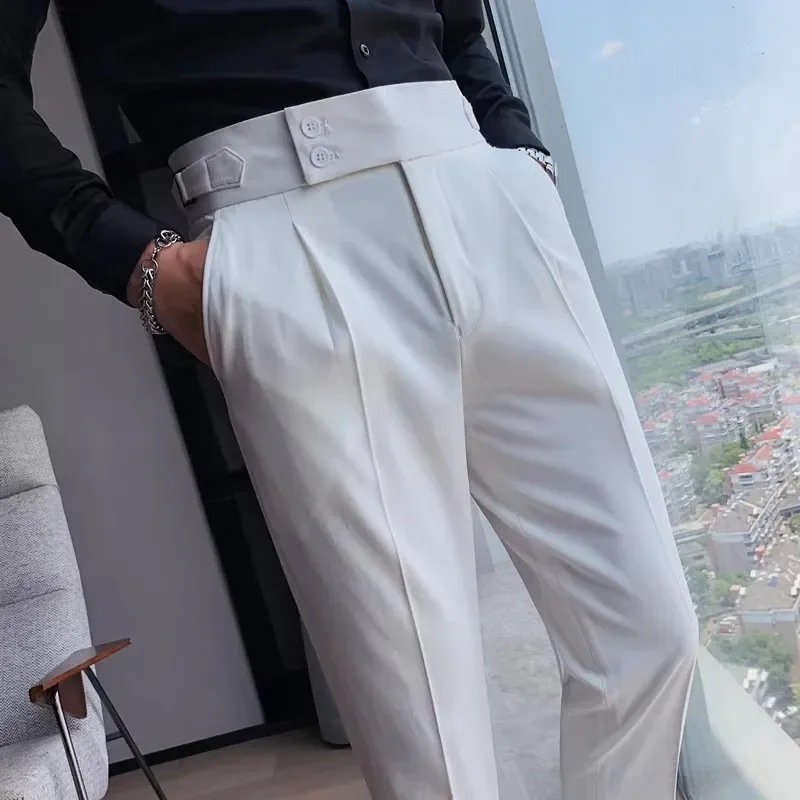 

LIBIELIY New Autumn England Style High Waist Suit Pants Men Solid High Quality Slim Fit Business Casual Suit Trousers Men Formal