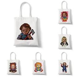 Funny Horror Movie Printed Canvas Tote Women's Large Capacity Portable Shopping Bag Fashion Eco Tote Bag Student Schoolbag