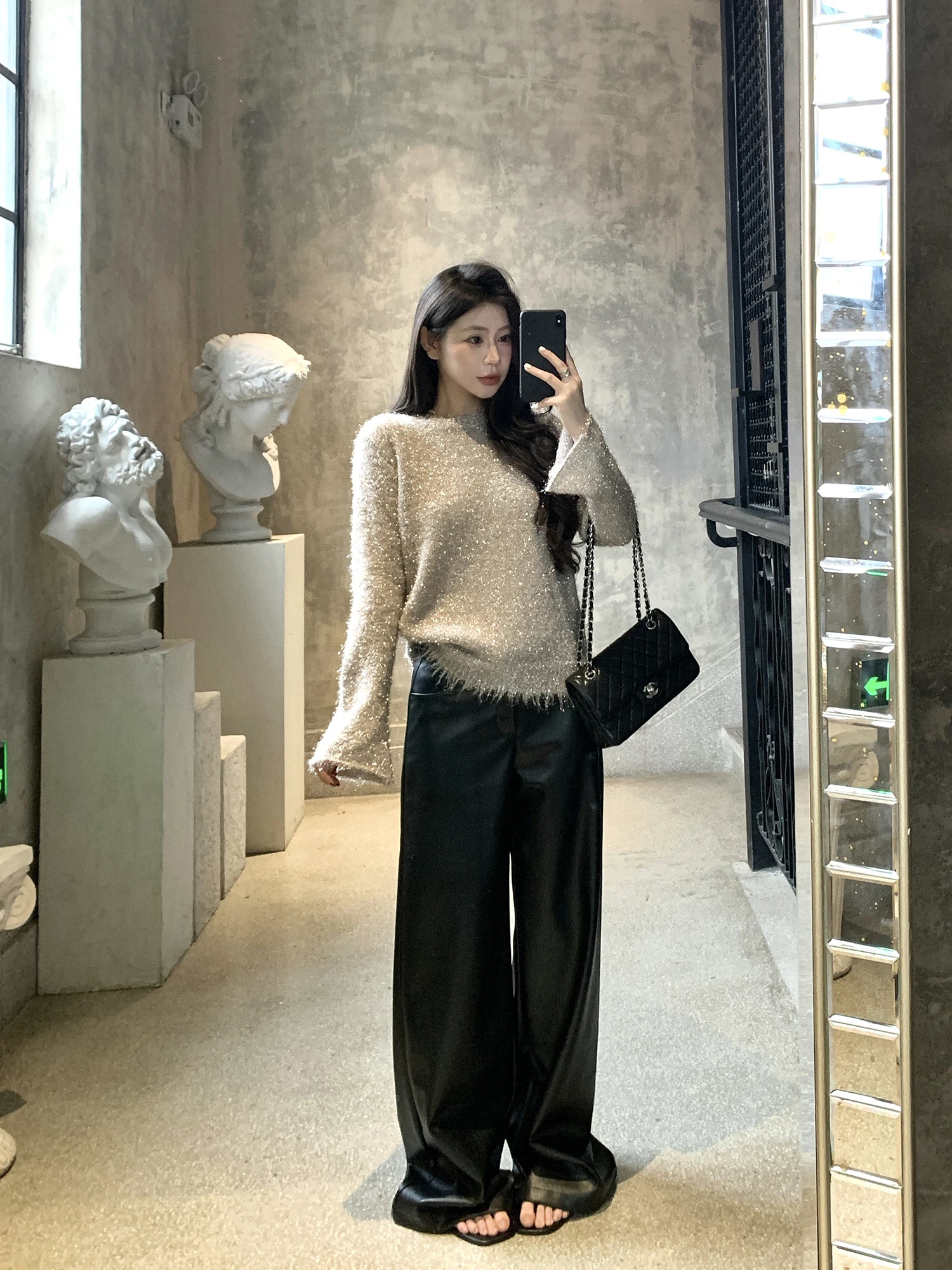 

Withmxboom ey Home iny Fringe Knitwear Ele High-End Feeling round Ne Slimming Loose Top Women's Faion Spring Long...